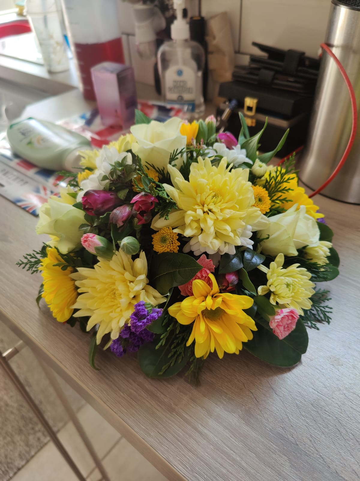 Respectful floral memorial service display